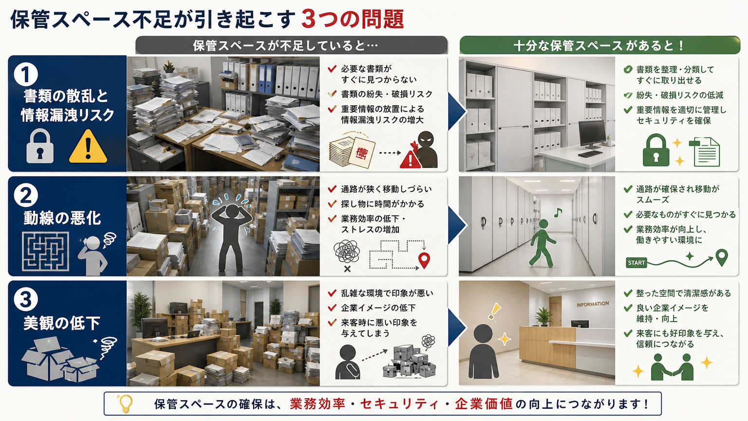 保管スペースが不足すると起こる問題